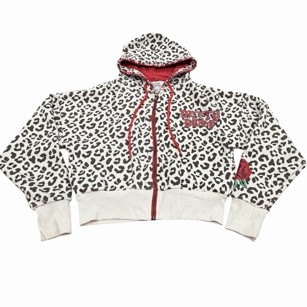 Betty Boop Leopard Print Full Zip Hoodie Youth Medium (10/12) Graphic Jacket